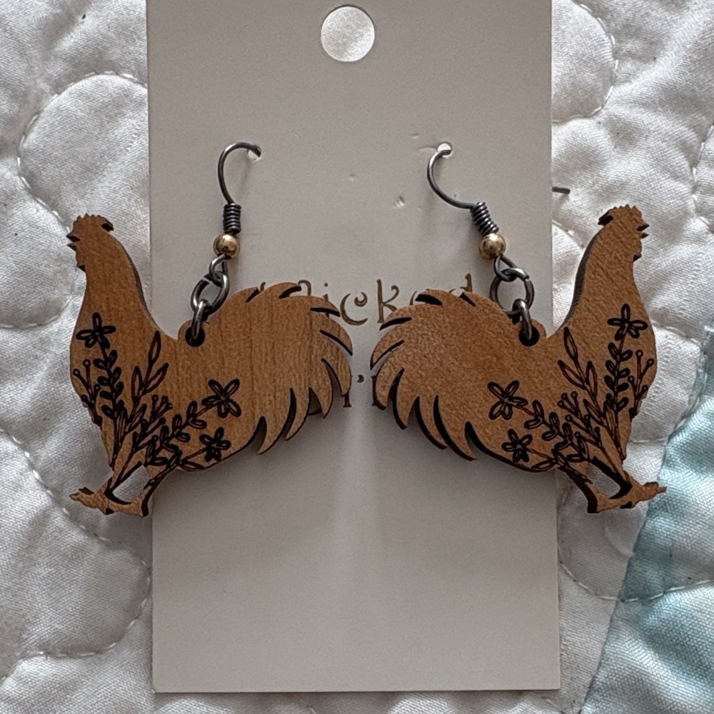Wooden Rooster Earrings